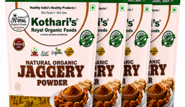 Kothari's Royal Organic Foods Natural Jaggery Powder Pack of 4 (380g Each, Total 1520g) | Pure Sugarcane Gur Powder | No Added Chemicals | Natural Sweetener for Tea, Coffee, Sweets & Cooking