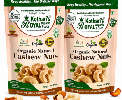 Kothari's Royal Organic Cashew Nuts Pack of 2 (200g Each) Premium Whole W320 Cashews 400g Natural Dry Fruits