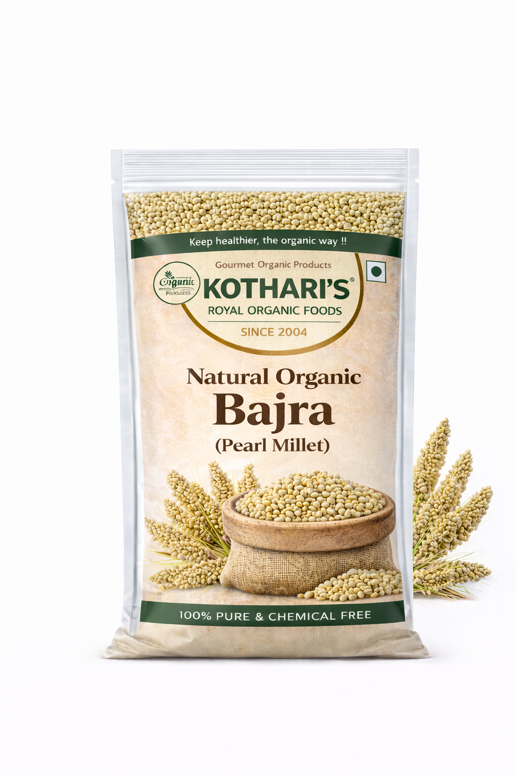 Kothari's Royal Organic Bajra 3990 GM बाजरी Premium Whole Grains 100% Natural Gluten-Free & Chemical-Free High Fiber Pearl Millet Ideal for Bhakri